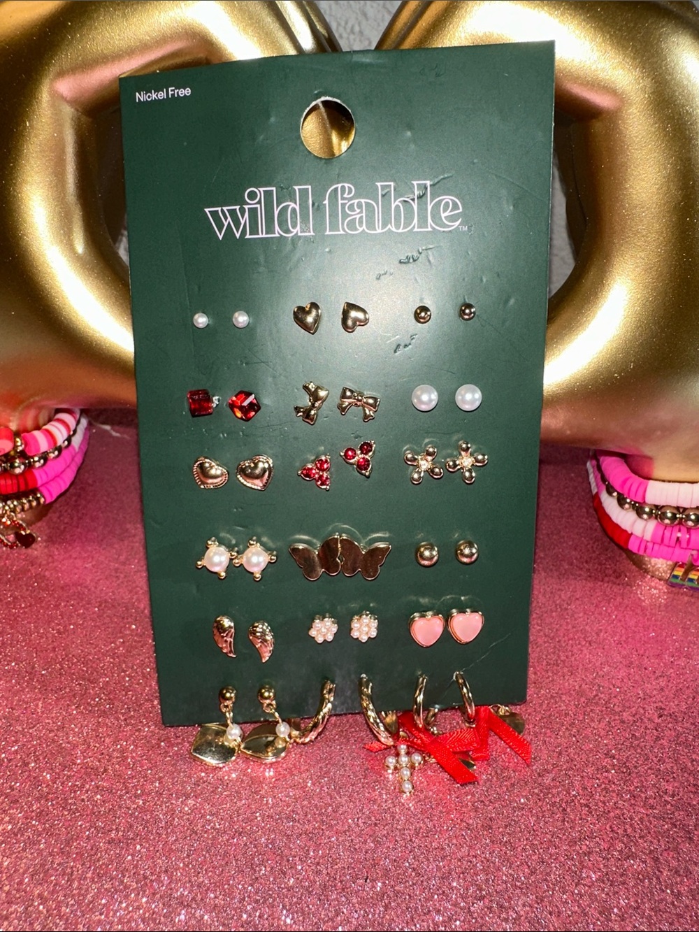 wild fable Gold and White Multi-Pair Earring Set